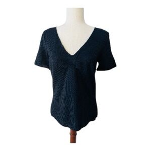 Armani Collezioni Black Stretch Textured Short-Sleeve Top Size 10